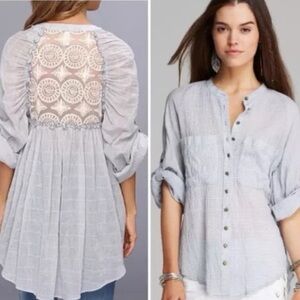 Free People Light Blue Blouse with Lace Back